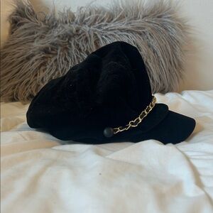 Elegant Black Cap with Gold Chain